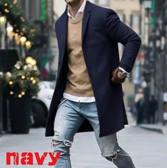 Trench Coat Slim Fit Long Sleeve Cardigans Blend Coat Solid Long Wool Coat