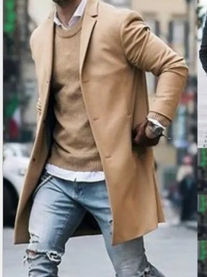 Trench Coat Slim Fit Long Sleeve Cardigans Blend Coat Solid Long Wool Coat