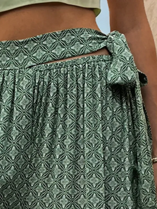 Tribal Print Flowy Pants with Tie Waist - Wide-Leg Trousers