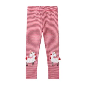 Unicorn Applique Striped Leggings
