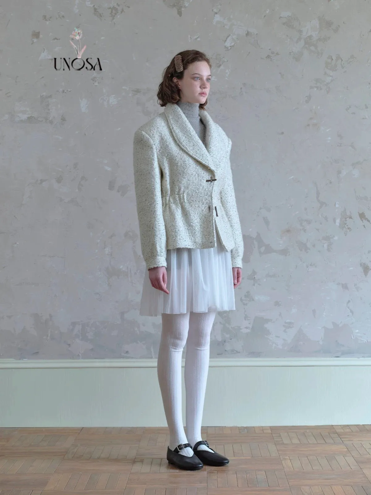 [UNOSA] Lost In Time Vintage Style Off-shoulder Slim Fit Wool Coat
