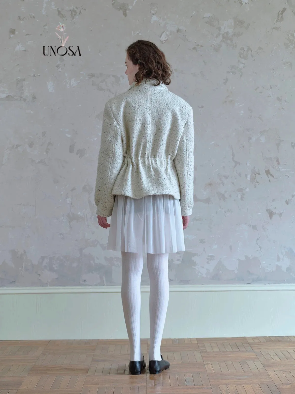 [UNOSA] Lost In Time Vintage Style Off-shoulder Slim Fit Wool Coat