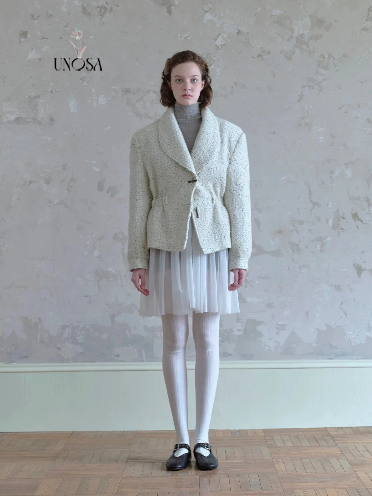 [UNOSA] Lost In Time Vintage Style Off-shoulder Slim Fit Wool Coat