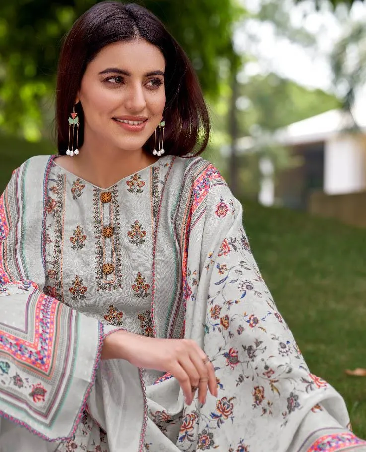 Unstitched Wool Pashmina Winter Suits Set For Ladies