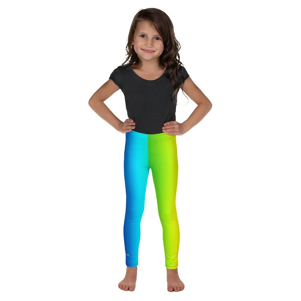 Vibrant Colorful Rainbow Girl's Tights, Ombre Print Premium Kid's Leggings- Made in USA/ EU