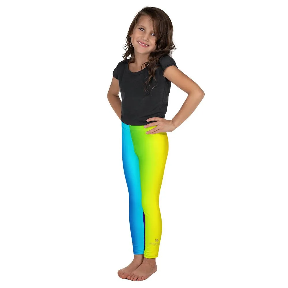 Vibrant Colorful Rainbow Girl's Tights, Ombre Print Premium Kid's Leggings- Made in USA/ EU
