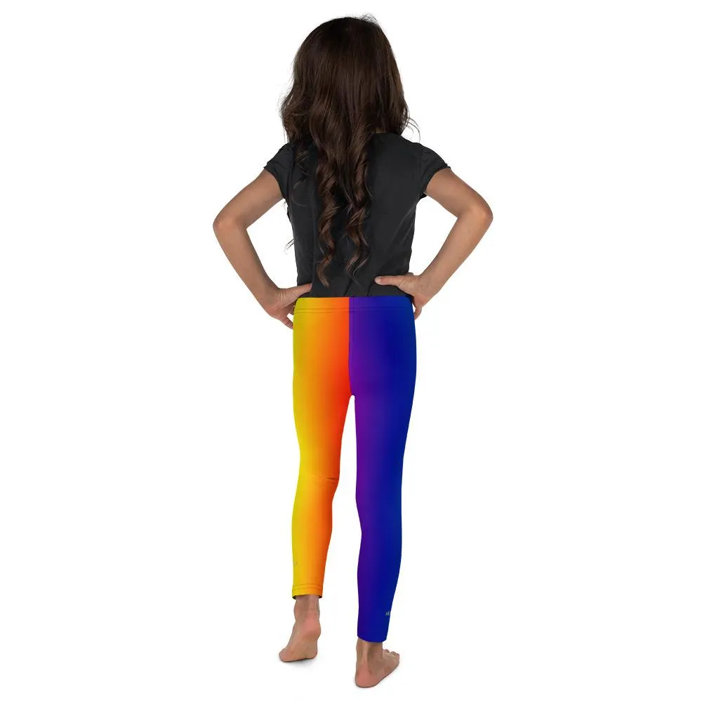 Vibrant Colorful Rainbow Girl's Tights, Ombre Print Premium Kid's Leggings- Made in USA/ EU