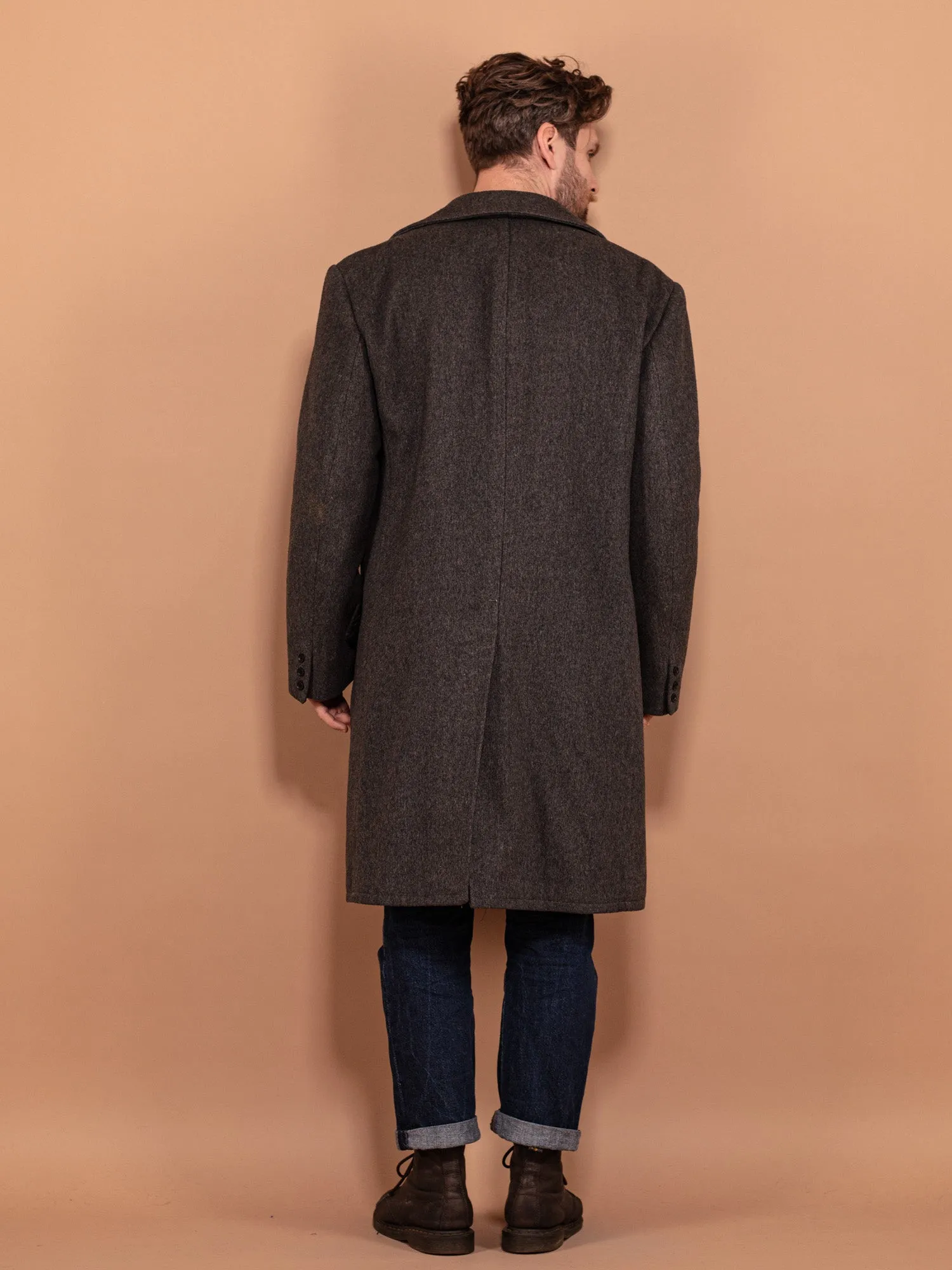 Vintage 70's Men Heavy Insulated Wool Coat in Grey
