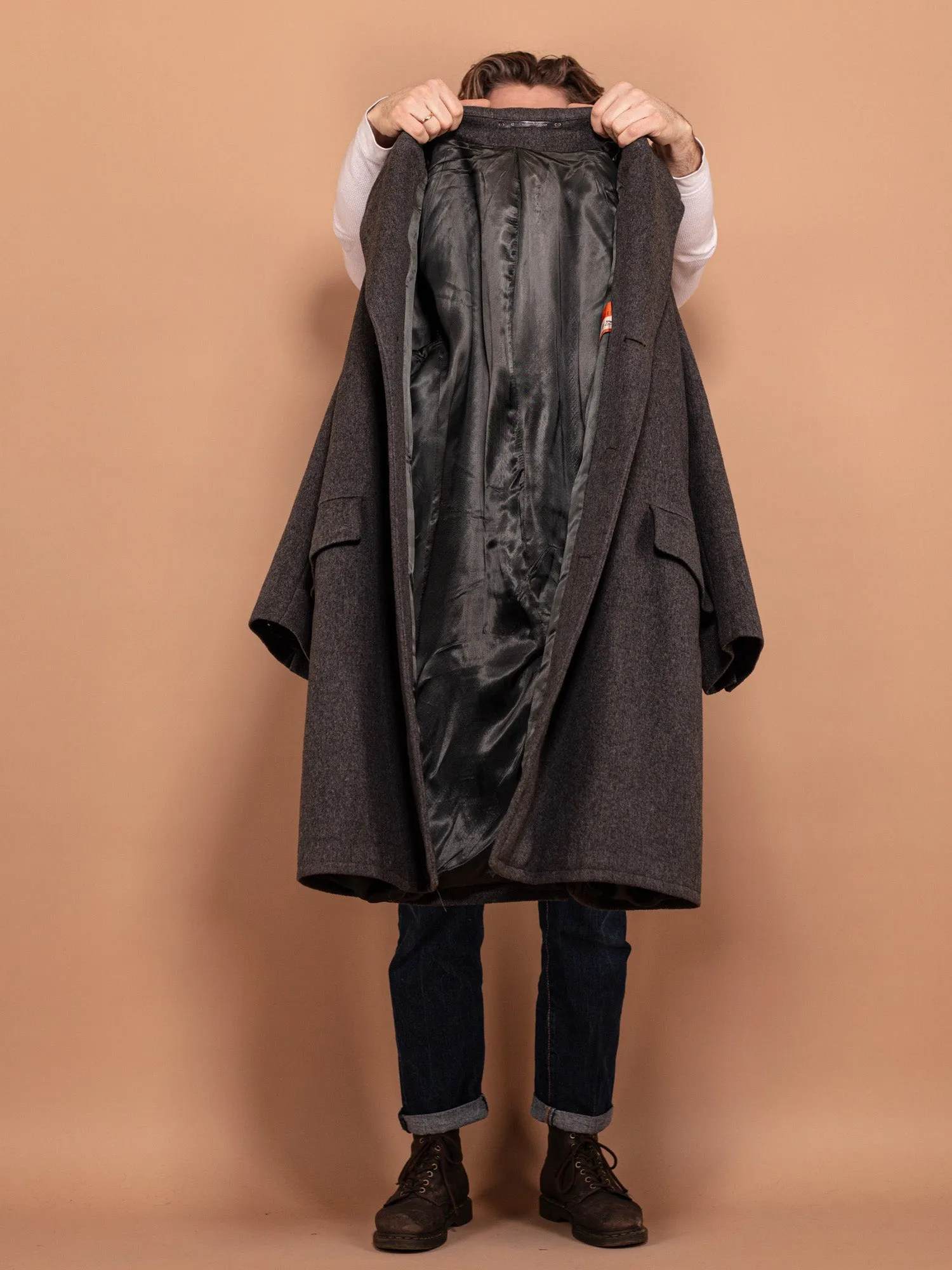 Vintage 70's Men Heavy Insulated Wool Coat in Grey