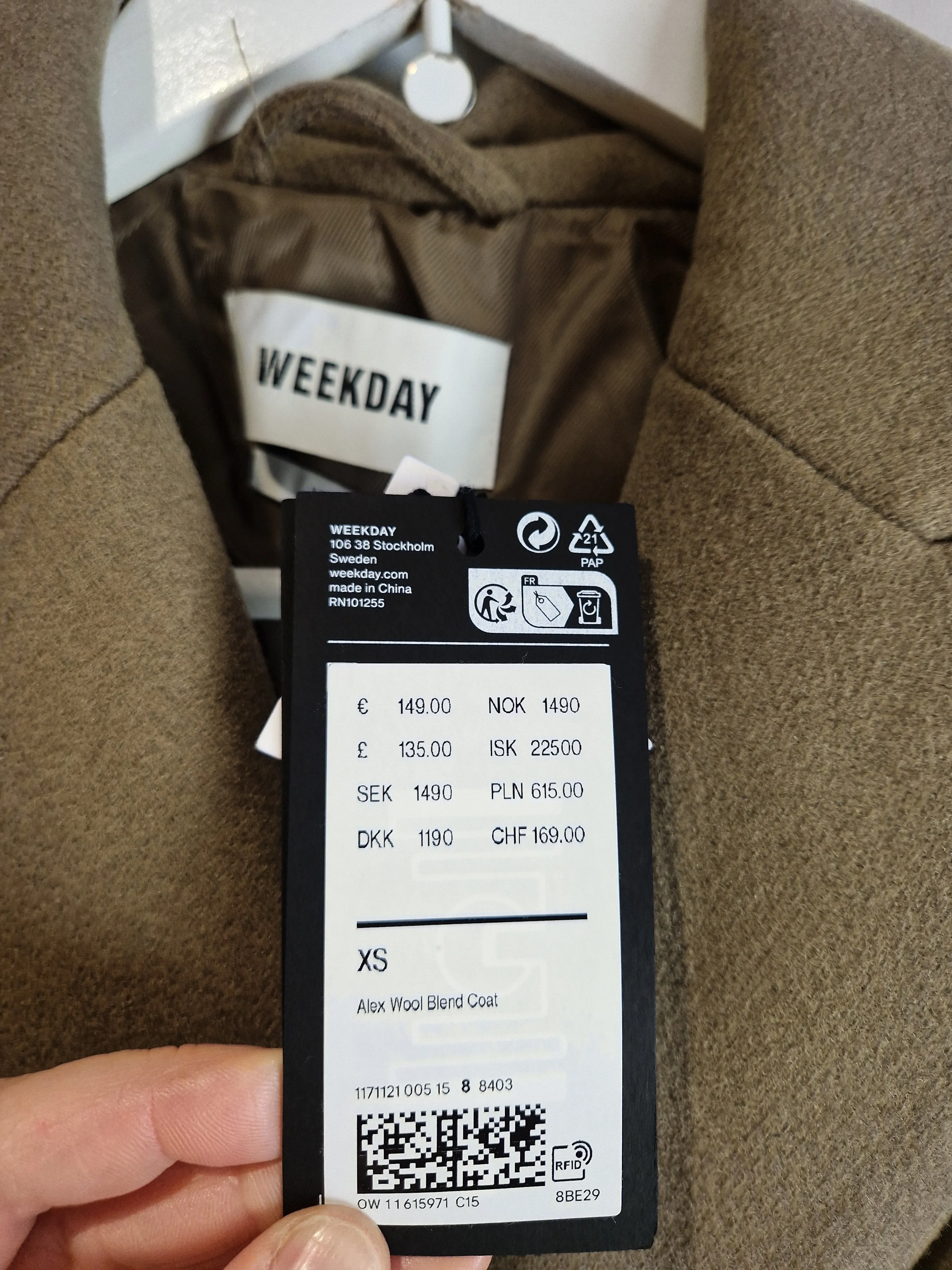 Weekday Alex Wool Blend Coat, new - XS (8)