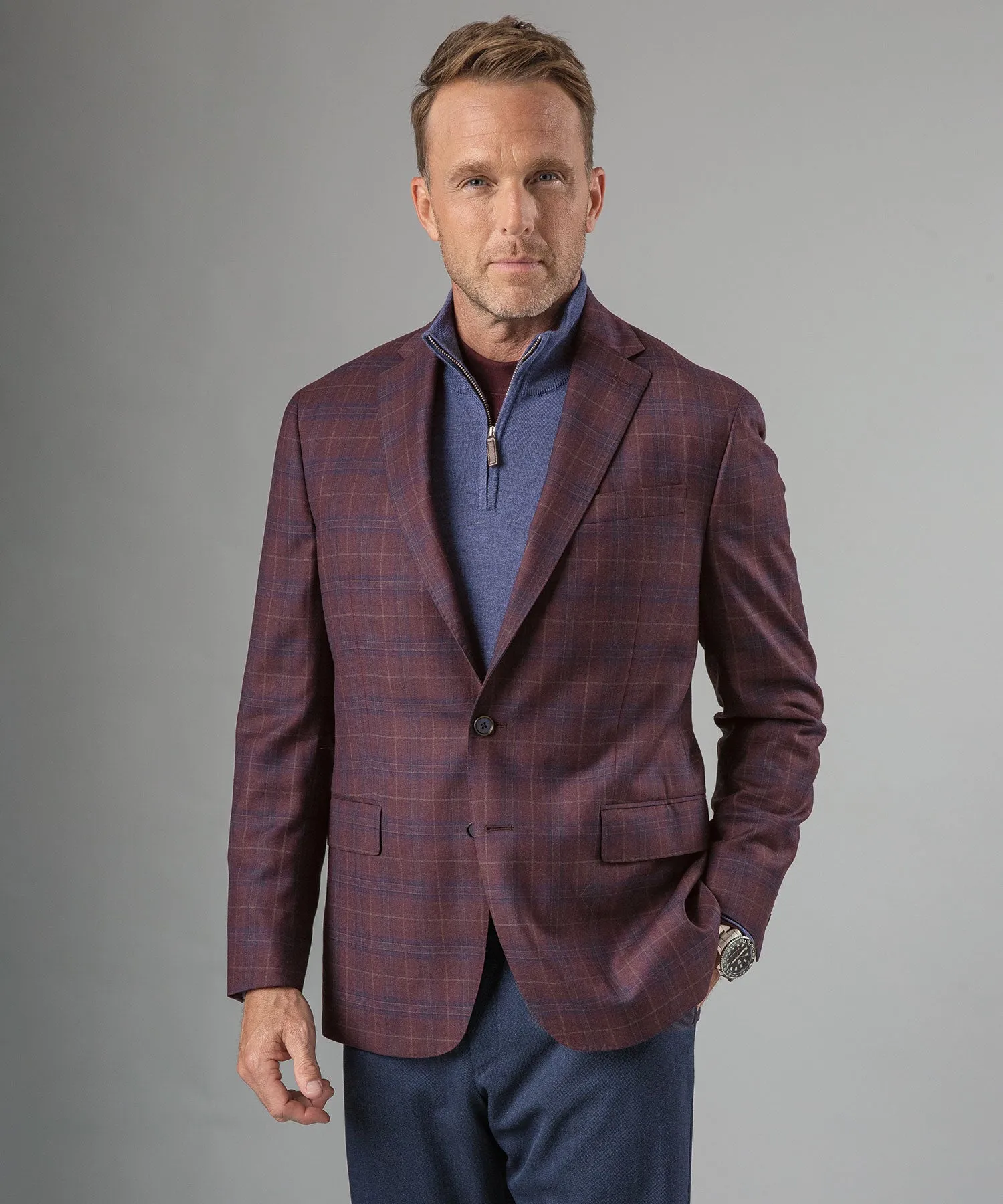 Windowpane Plaid Wool Sport Coat