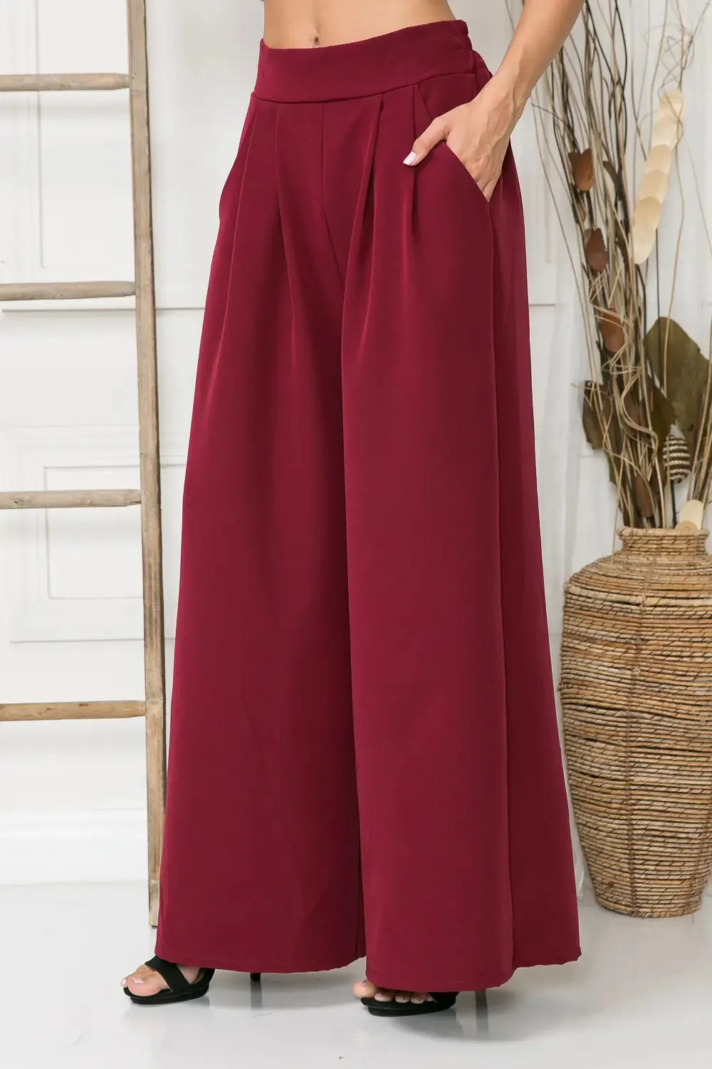 Wine Woven Wide Leg Pants