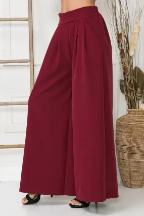 Wine Woven Wide Leg Pants
