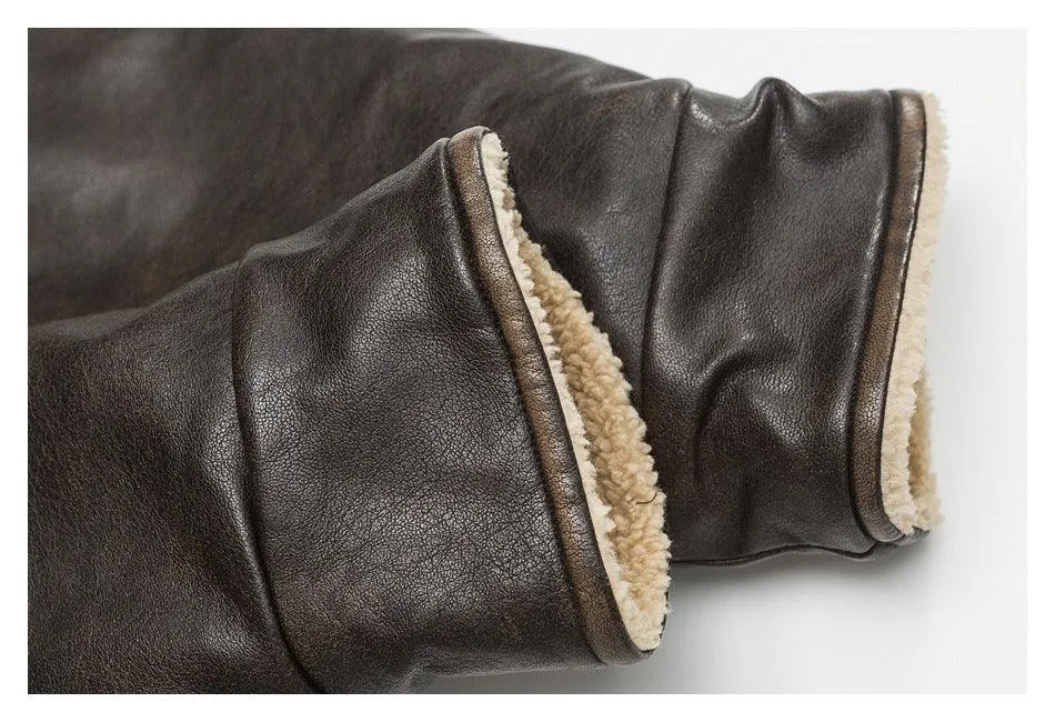 Winter PU Leather Coat with Lamb Wool Lining