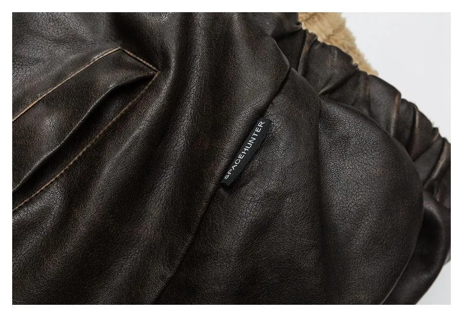 Winter PU Leather Coat with Lamb Wool Lining