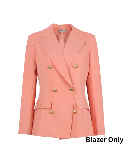 Wjczt 2022 Elegant Women Blazer Sets Buttons White Wide Leg Pant Suits Fashion Professional Party Office Business Outfits Single Pack