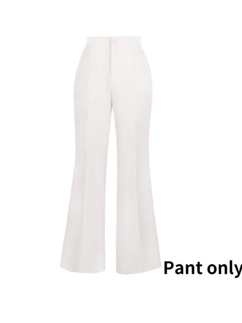 Wjczt 2022 Elegant Women Blazer Sets Buttons White Wide Leg Pant Suits Fashion Professional Party Office Business Outfits Single Pack