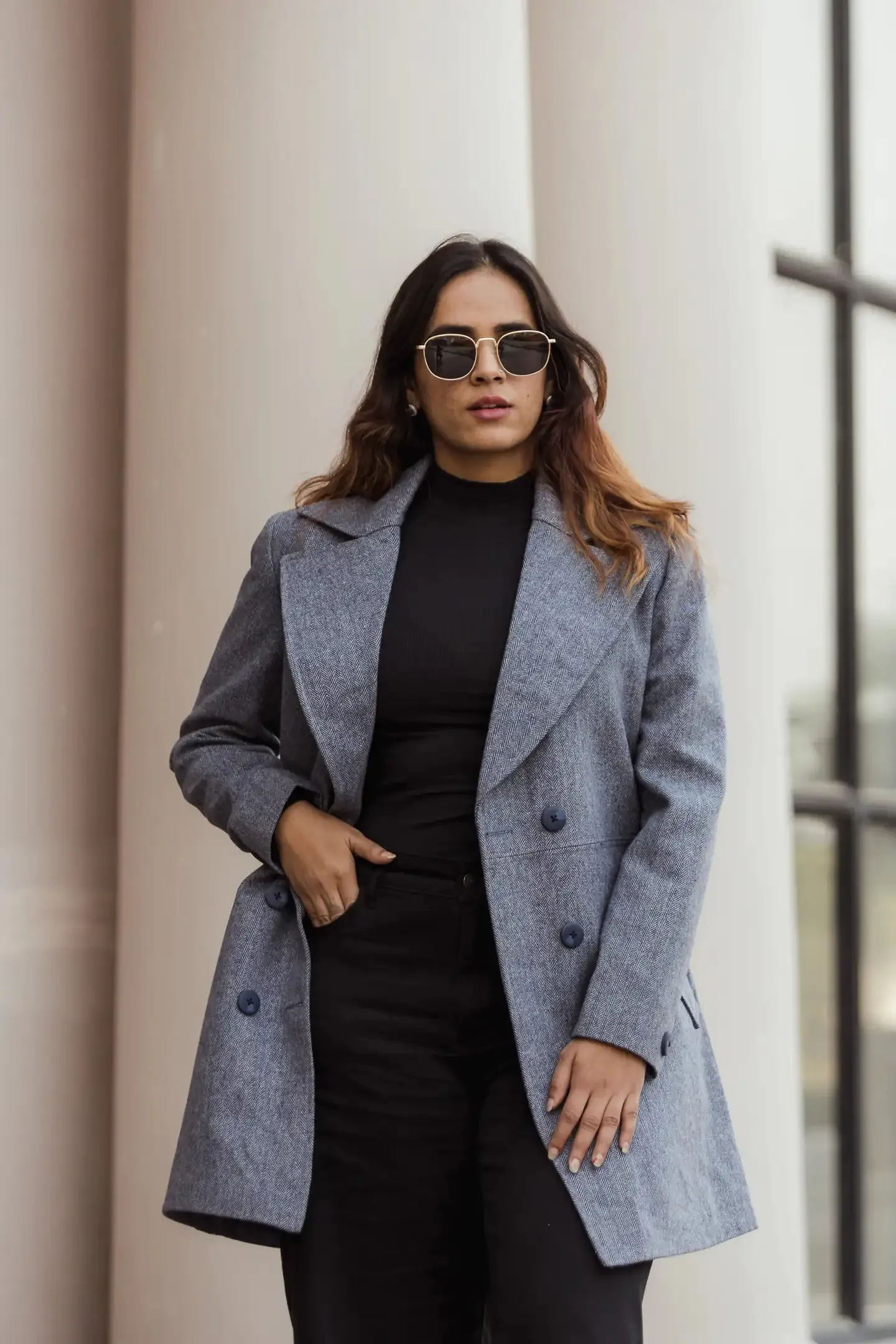Women Double Breasted Long Over Coat