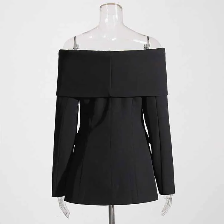 Women White Off-Shoulder Blazer Long Sleeves Coat