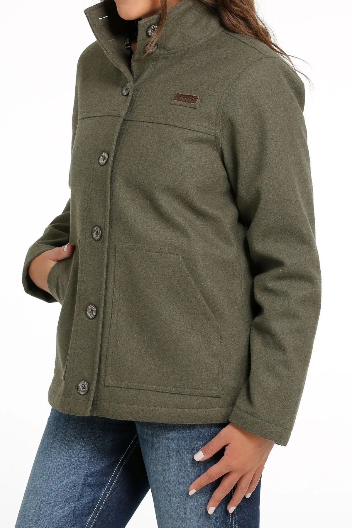 Women's Cinch MAJ9892001 Olive Wooly Coat  *CLOSEOUT*