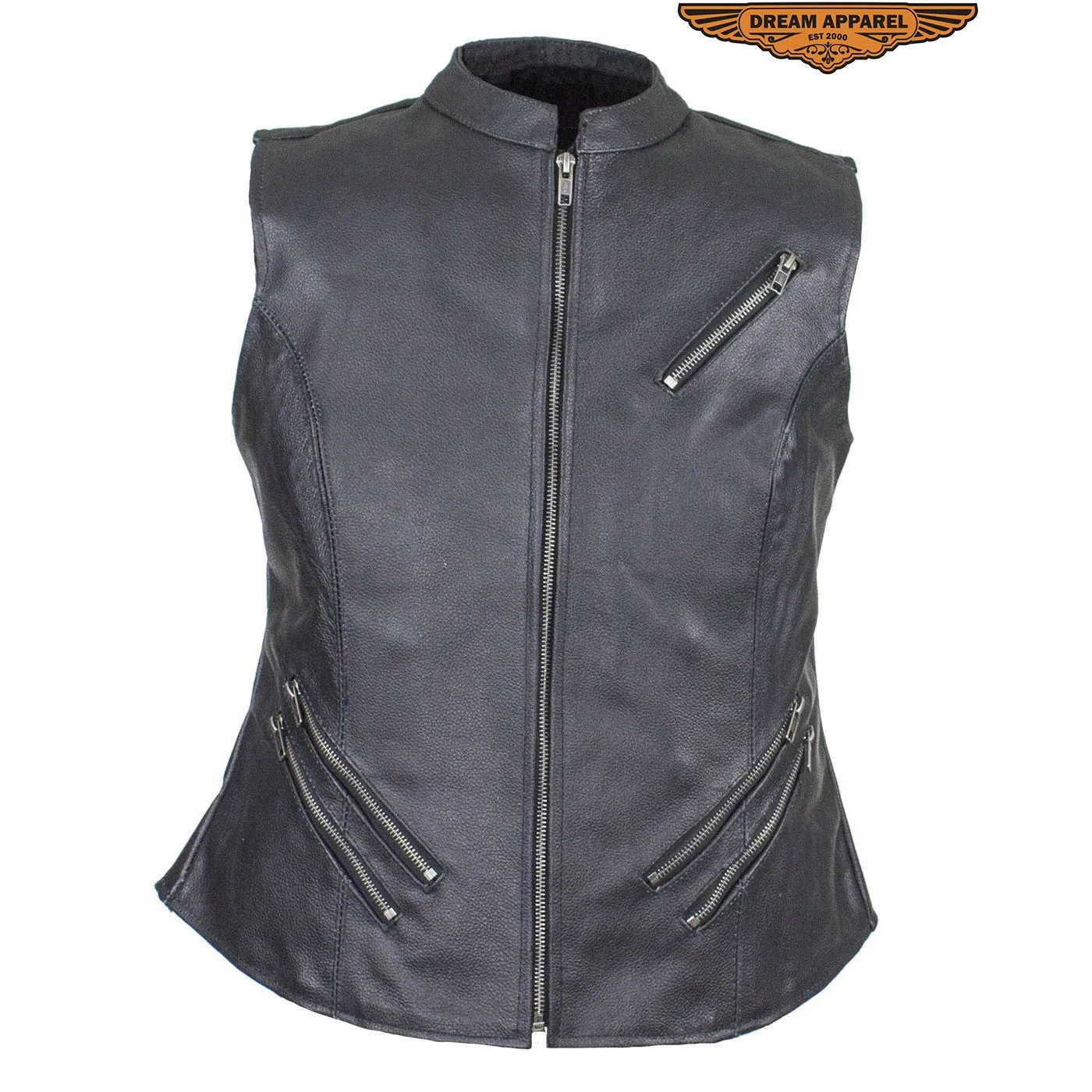 Womens Leather Vest With Two Gun Pockets & Zippered Lower Back