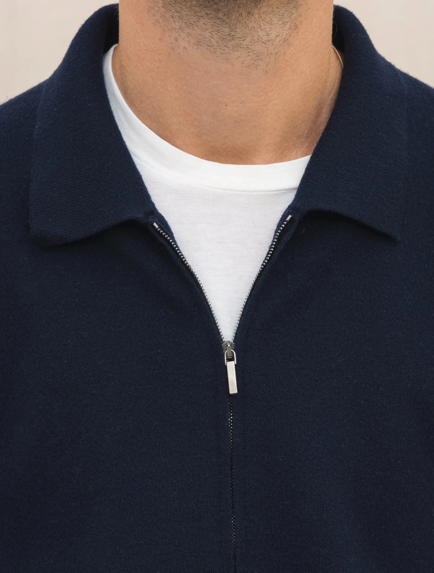 Wool Cashmere Full Zip Cardigan Navy