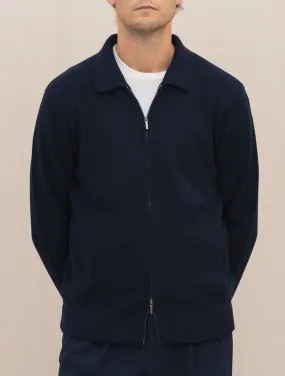 Wool Cashmere Full Zip Cardigan Navy