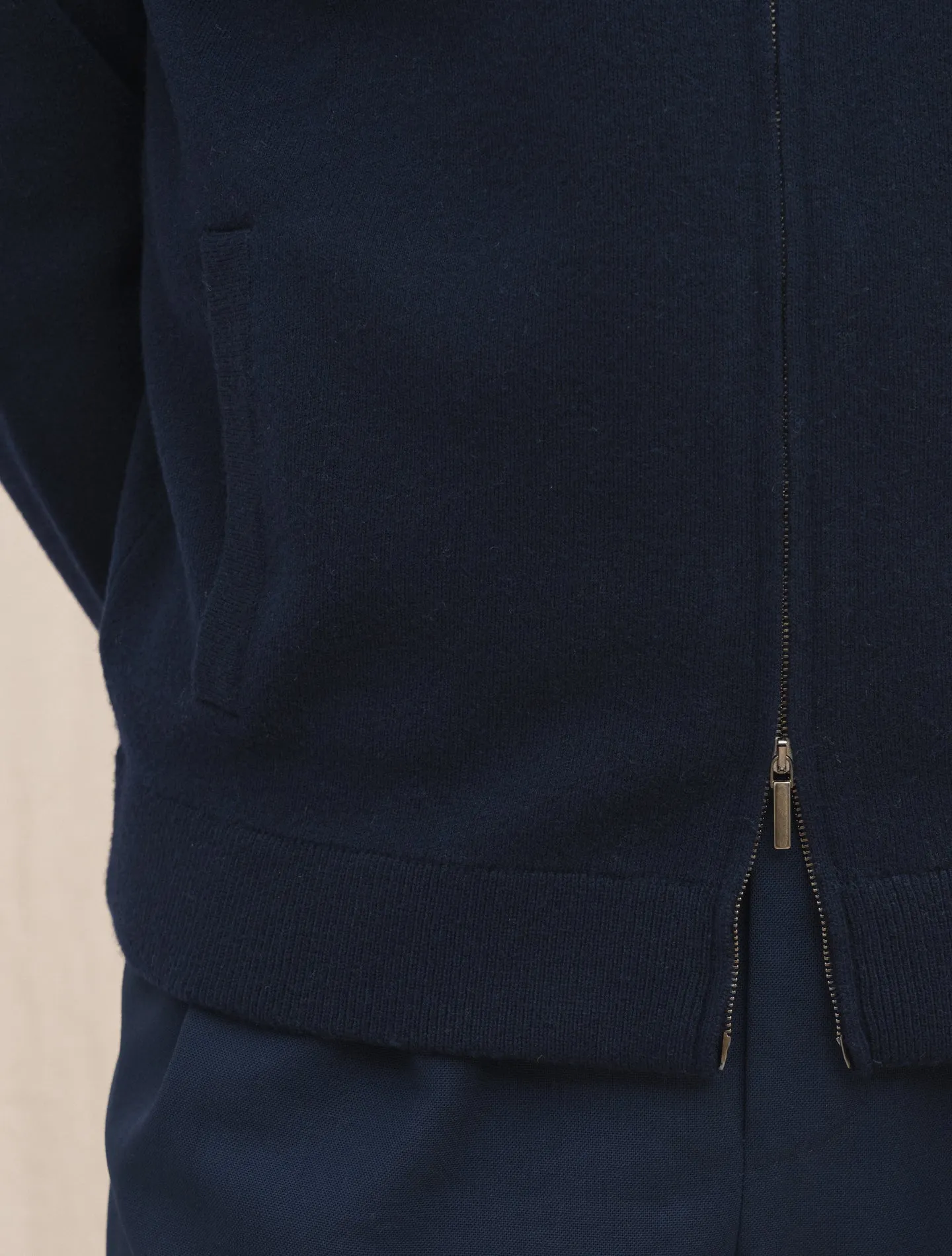 Wool Cashmere Full Zip Cardigan Navy