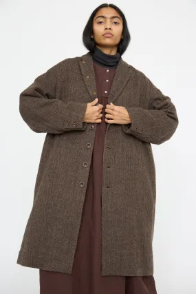 Wool Herringbone Coat in Brown