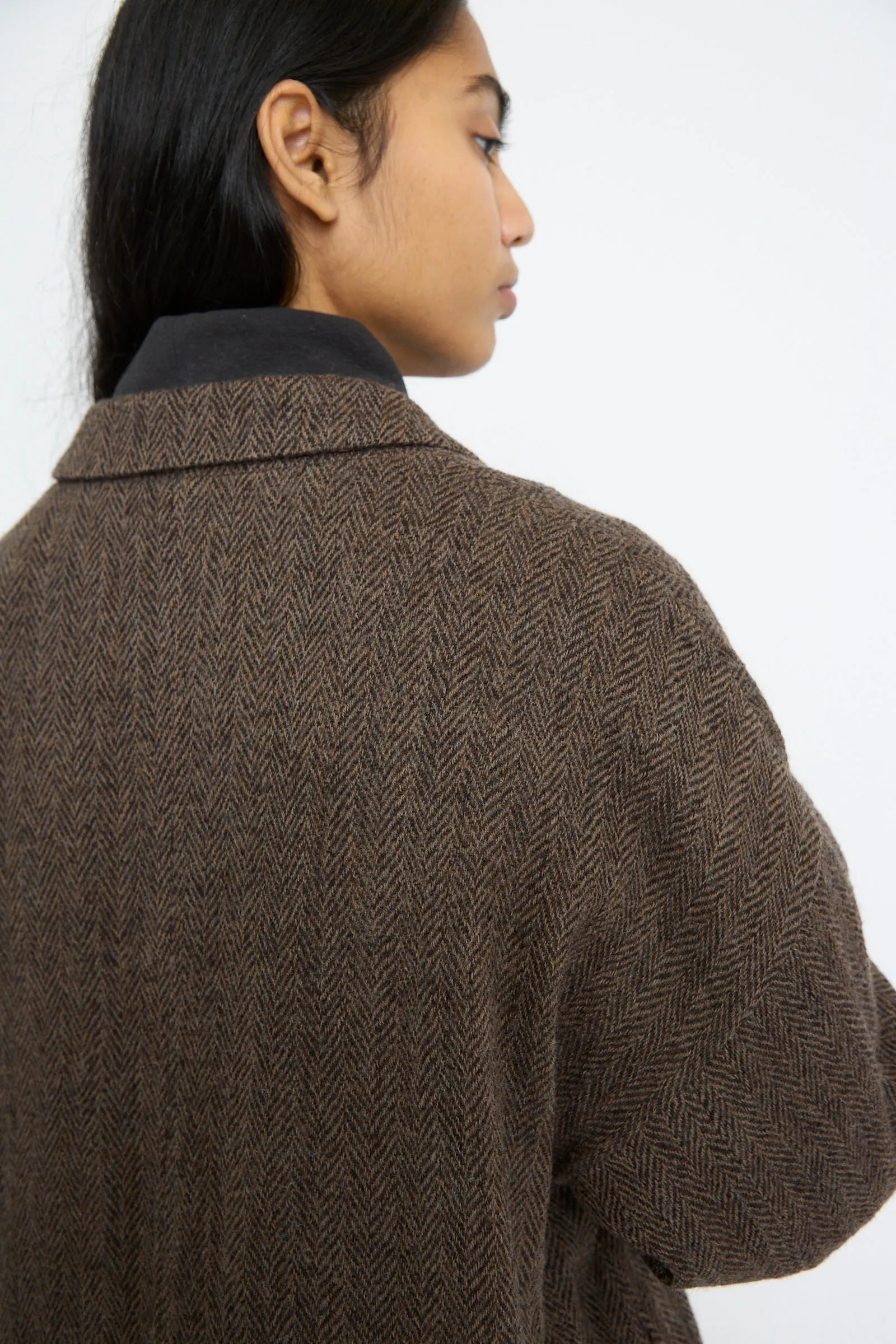 Wool Herringbone Coat in Brown