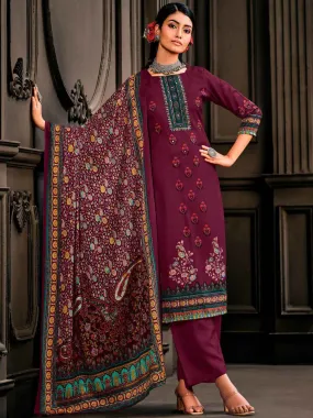Wool Pashmina Purple Unstitched Winter Ladies Suits Set
