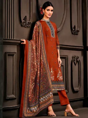 Wool Pashmina Rust Unstitched Winter Ladies Suits Set