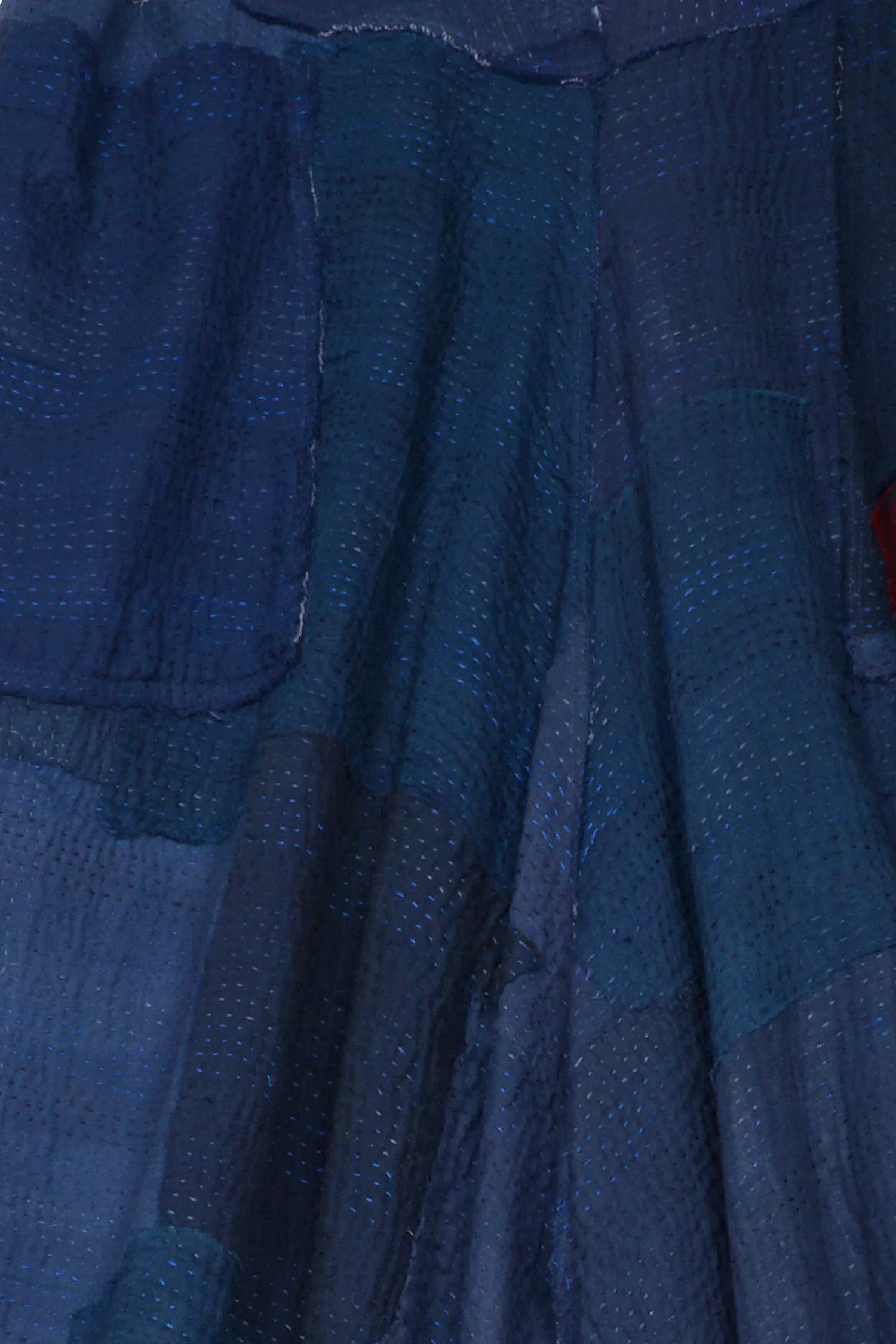 WOVEN STRIPE FRAYED PATCH BACK KANTHA MINI KIMONO JKT - wp2055-nvy -