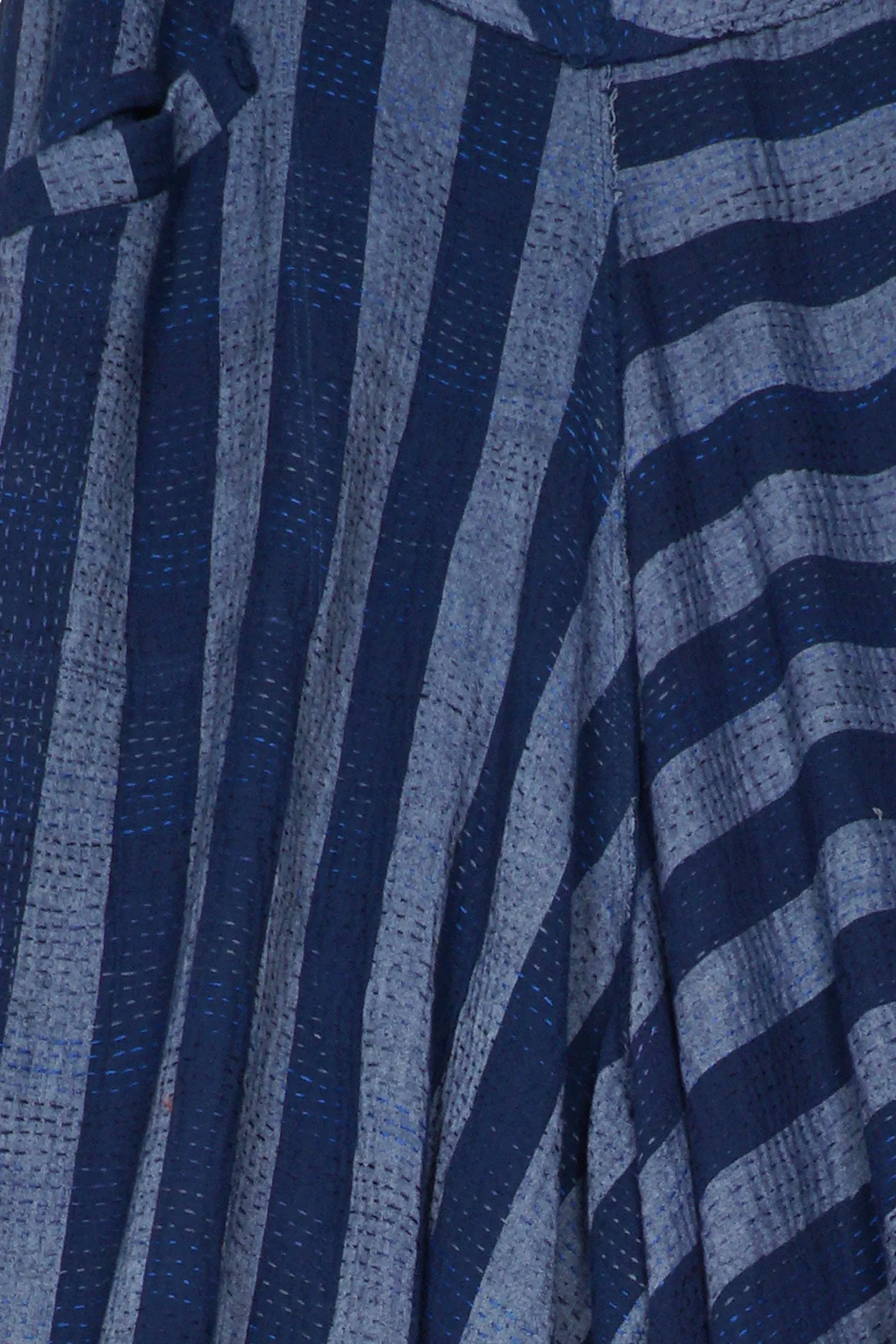 WOVEN STRIPE FRAYED PATCH BACK KANTHA MINI KIMONO JKT - wp2055-nvy -