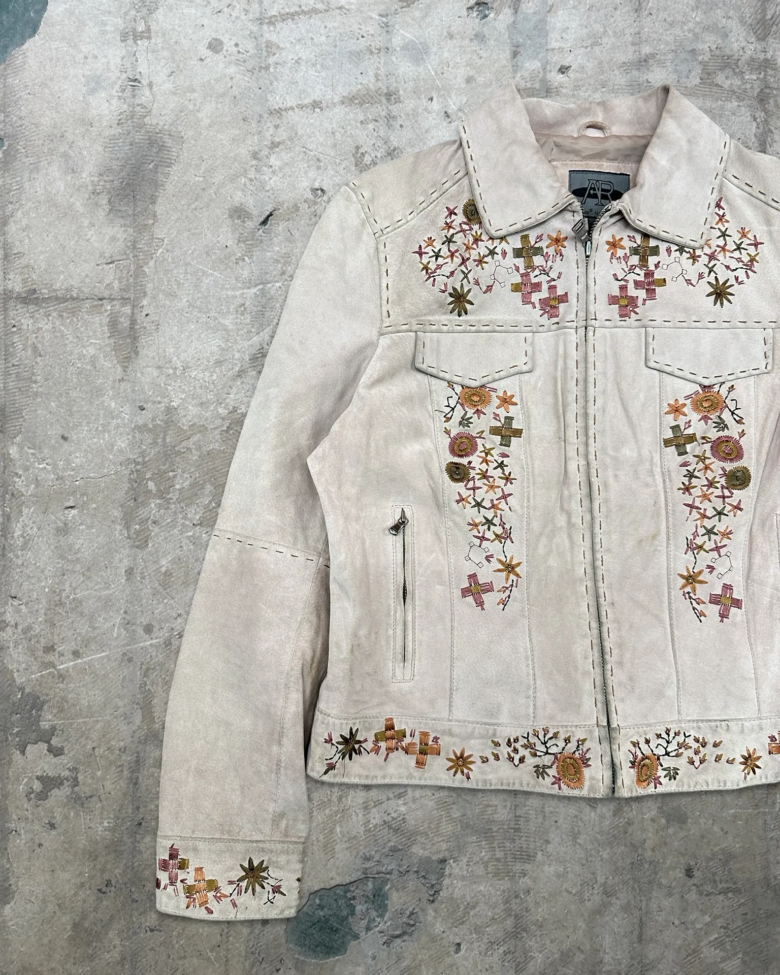 Y2K Vintage Pink Embroidered Suede Jacket - M