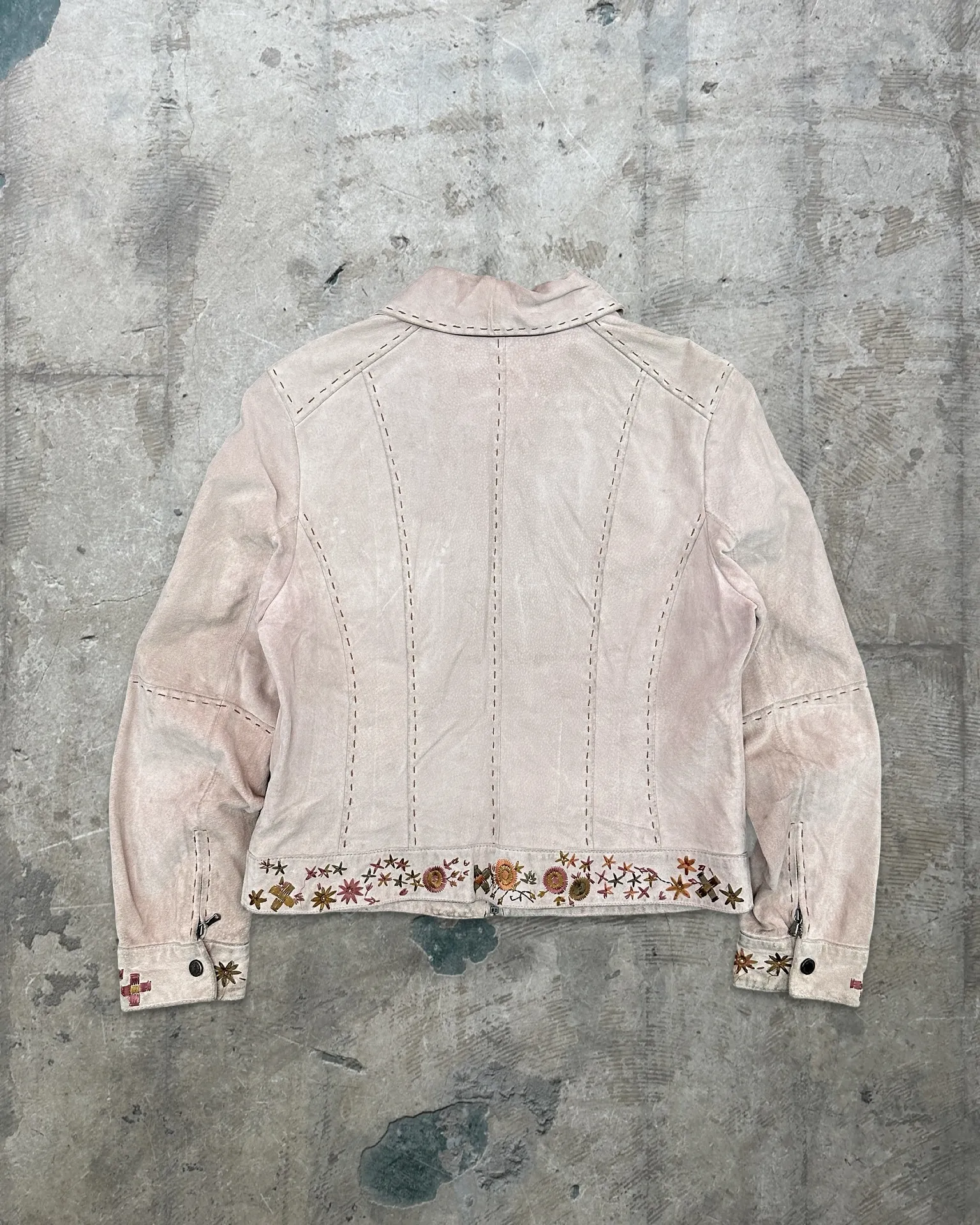 Y2K Vintage Pink Embroidered Suede Jacket - M