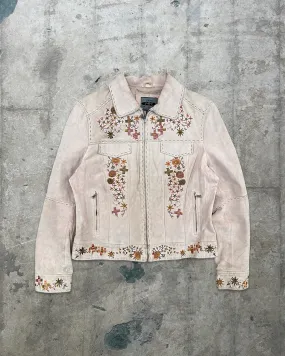 Y2K Vintage Pink Embroidered Suede Jacket - M