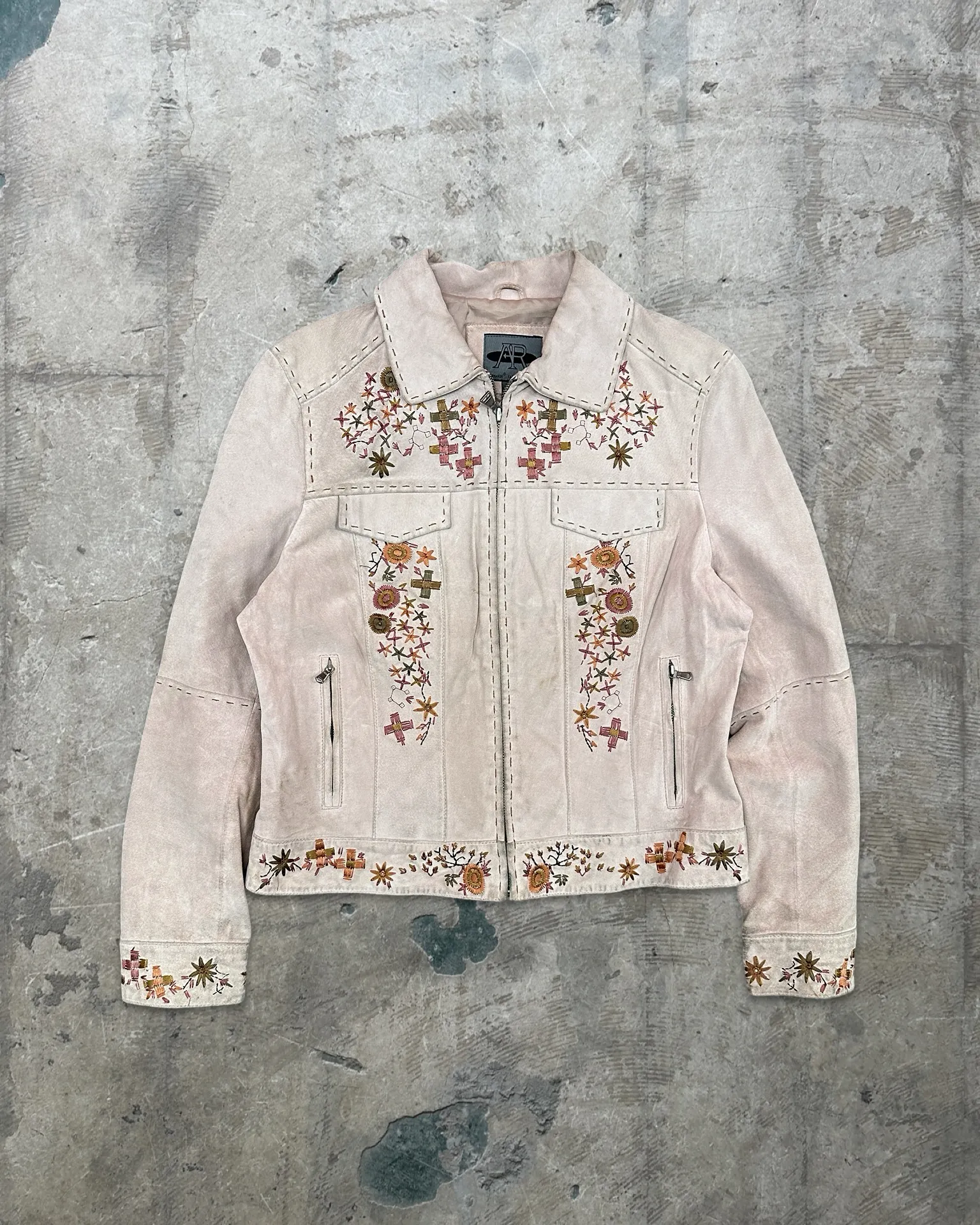 Y2K Vintage Pink Embroidered Suede Jacket - M