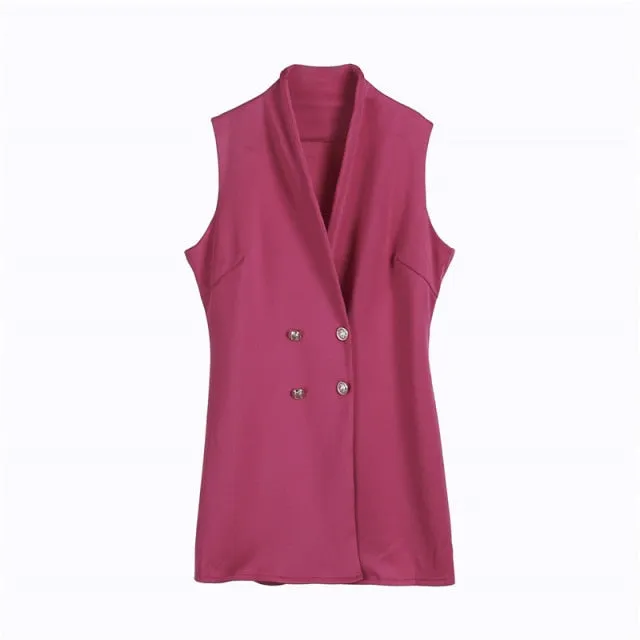 Yeknu Women Short Bodycon Collar Blazer Double Breasted Sleeveless Dress Fashion Lady Summer High Waist Work Formal Solid Short Dress